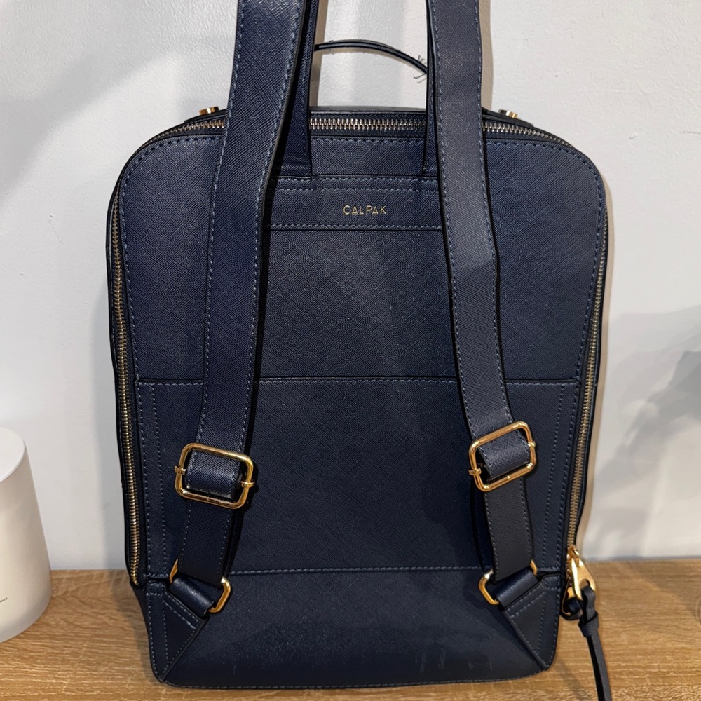 Calpak Navy Backpack with Gold Hardware Laptop Bag - Picture 2 of 9